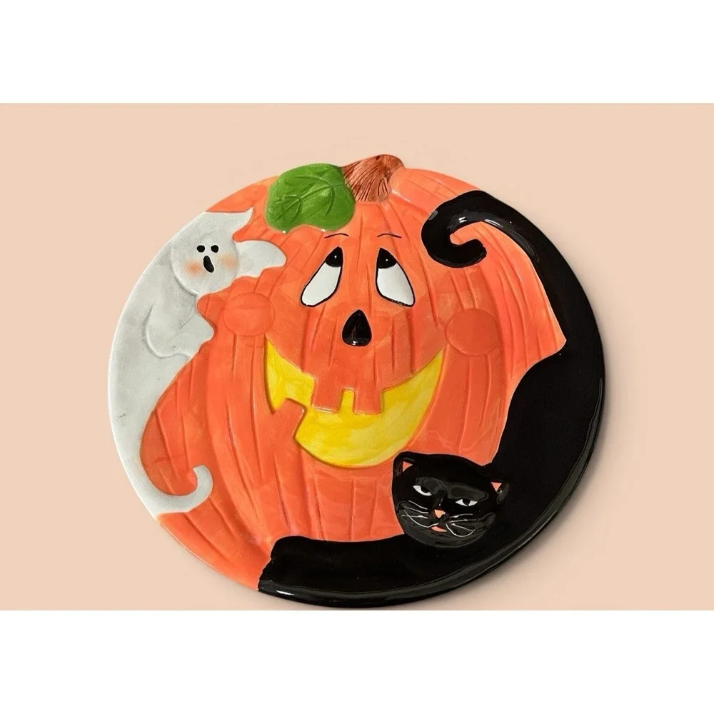Halloween Jack-O-Lantern Ghost Black Cat Multicolor Dinner Snack Canape Plates 2